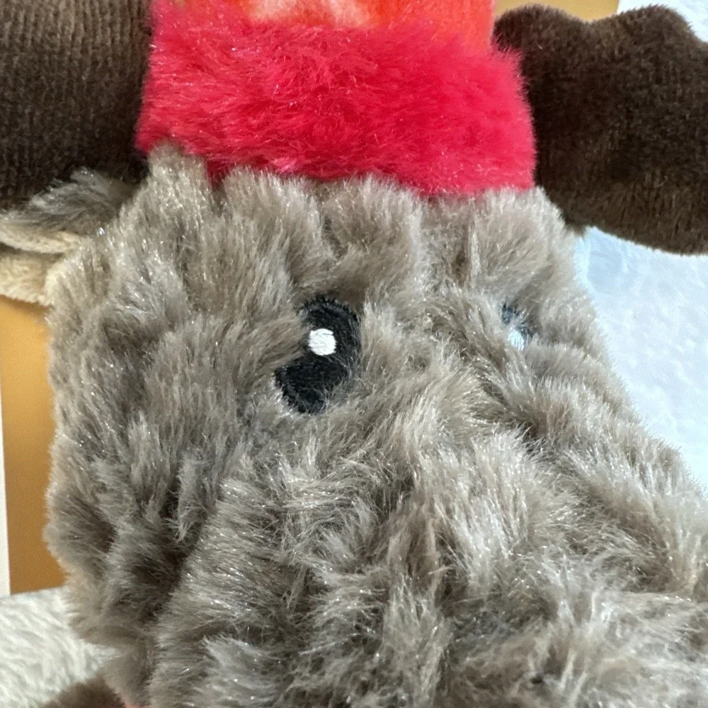 Pally & Paws Holiday Moose Plush Squeaky Dog Toy Brown Red Scarf Hat 17